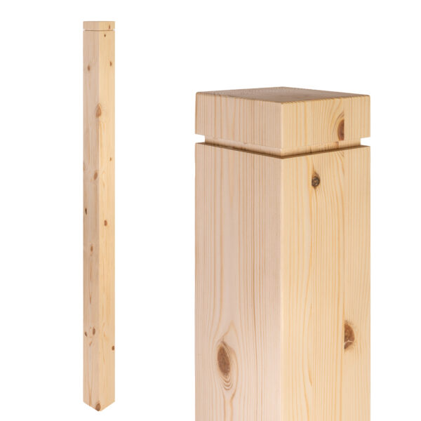 Plain Square Stair Newel With Shadow Cap Post 90mm x 90mm x 1500mm