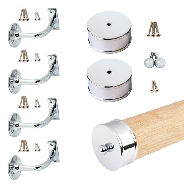 Wall Mounted Round Mop Stick Handrails with Chrome Brackets & End Caps
